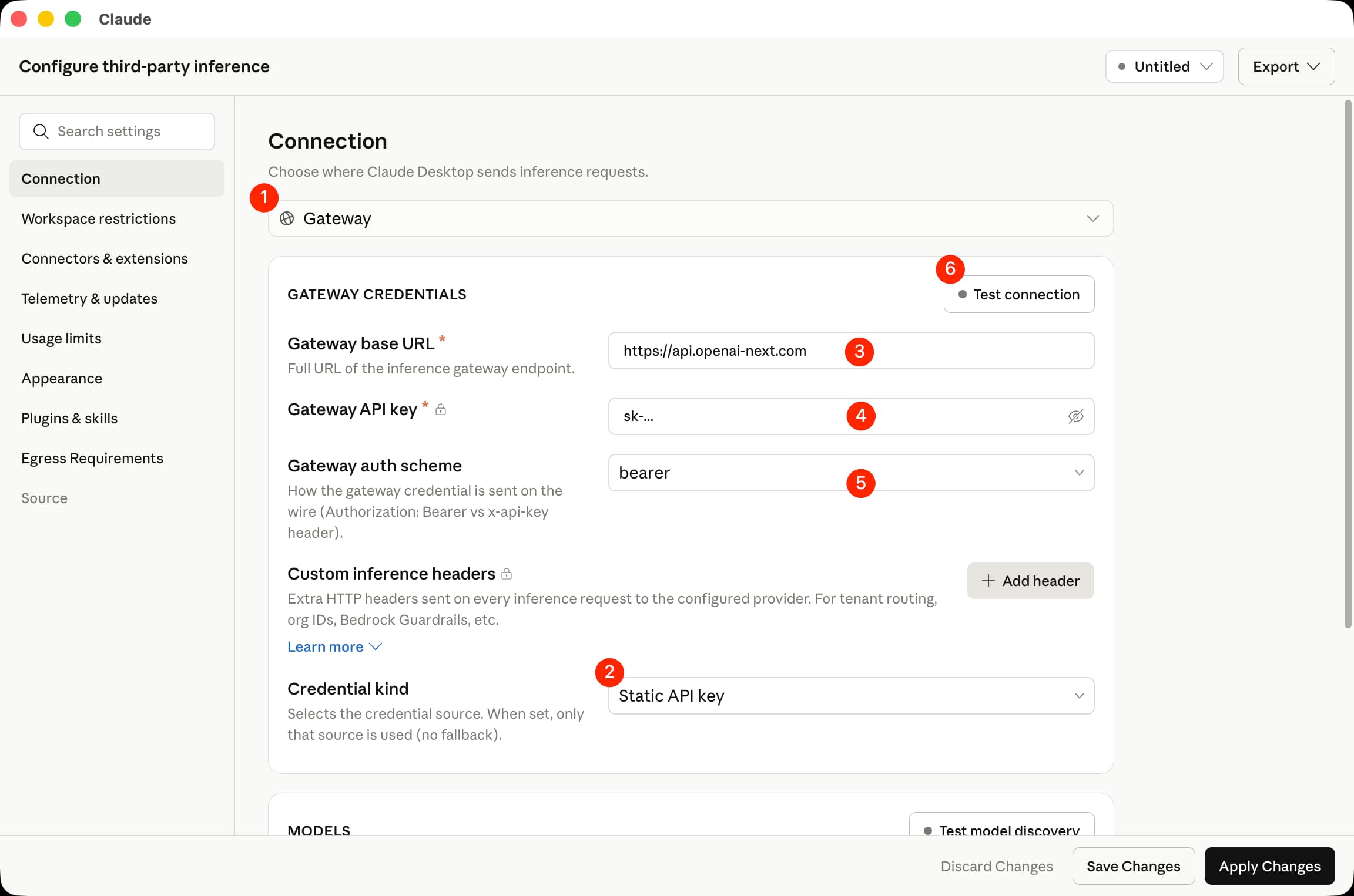 Claude Desktop Gateway 配置表单